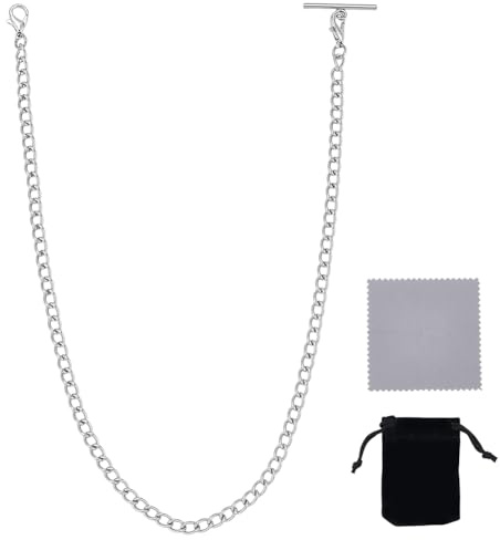 PH PandaHall 36.5cm Chaîne de Montre en Acier Inoxydable 304, Argentée pour Costume Montre de Poche Barre en T pour Homme pour Portefeuille pour Mari Fête des Pères