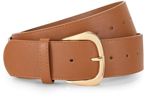 WERFORU Damen Breiter Gürtel für Kleider Damen Ledergürtel mit Goldschnalle, 4.8 cm Breit
