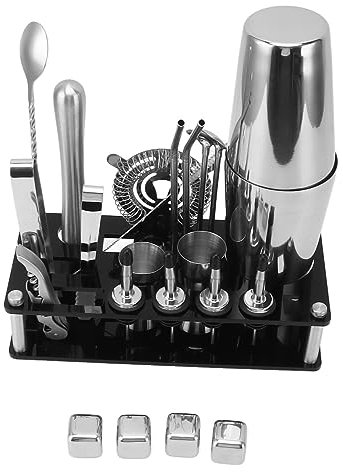 Juego de coctelera Boston de 23 piezas para cócteles, herramientas de acero inoxidable, kit profesional de barman para mixología con soporte de acrílico, accesorios para carrito de bar para el ho
