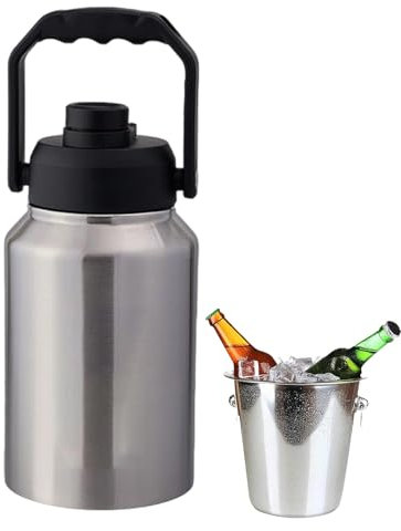 Isolerad ishink - 2L isbehållare med handtag | stor ishink för fester och cocktailbarr | Vattenflaska i rostfritt stål för resefiske hotell pool