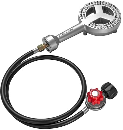 Veralune High Pressure Cast-Iron Propane Burner Head, Round Burner Head with 20 PSIG Adjustable Regulator, Hose & Brass Fittings for Turkey Fryer Burners, Outdoor Cooking, Camping