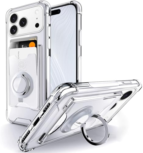 SHIELDS UP for iPhone 17 Pro Max Case, Wallet Minimalist Case with Ring Kickstand and Card Holder, Transparent Slim Shockproof TPU Bumper Cover for iPhone 17 Pro Max 6.9''- Clear