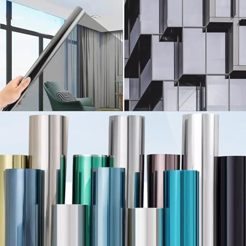 Film Fenetre Anti Regard 70 x 100 cm Film Adhesif Effet Miroir D'Intimité Filtre Fenetre Anti Regard Chaleur UV Miroir pour Maison Bureau Magasin, Argent