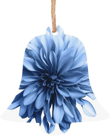 WHJSHOP Adornos de madera de Navidad con forma de campana, 6 unidades, estampado de flores de dalia azul para colgar