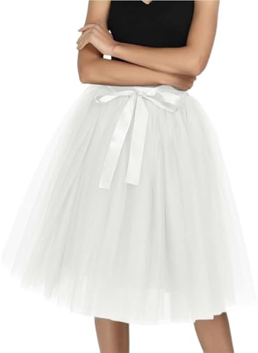 Tütü Damen A-Linie Retro Tüll Rock Tüllrock Lang Karneval 50er Rockabilly Tulle Tüllröcke Klassisch Fasching 80er Tülleock Tutu Party Große Größen