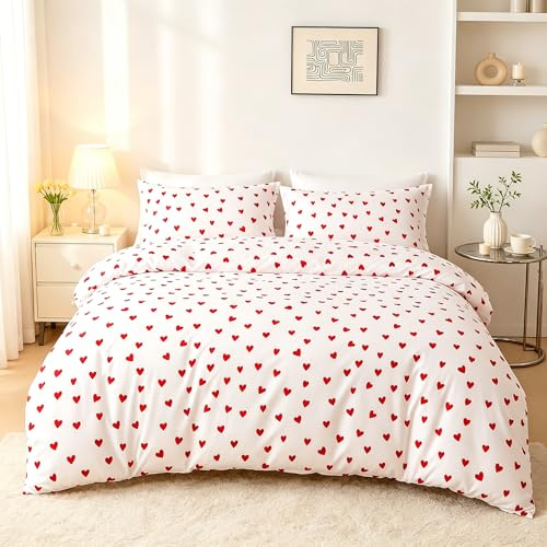 PNHCL Rotes Herz Jungen Bettwäsche 180x200 - Paare Bettwäsche Set mit Renforce Reißverschluss - Modern Allergiker Bettwäsche und 2 Kissenbezug 80x80cm X-71