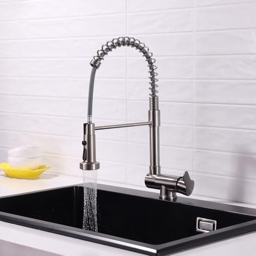 XJTNLB Robinet Cuisine Pliable pour Fenêtre avec Douchette Mitigeur Rabattable Inox Mitigeur Cuisine Brossé à Ressort avec 3 Types de Jet