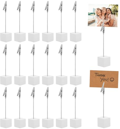 Lot de 12 supports photo avec pinces - En bois blanc - Peut également être utilisé comme porte-cartes de table, porte-mémo, porte-notes pour décoration de mariage, bureau et fête