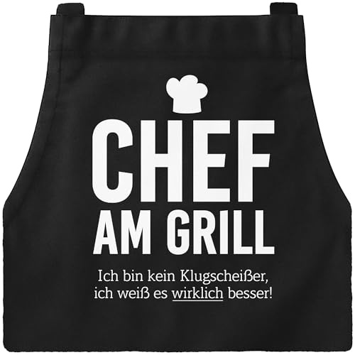 MoonWorks Grill-Schürze für Männer mit Spruch Chef am Grill Ich bin kein Klugscheißer, ich weiß es wirklich besser Küchenschürze