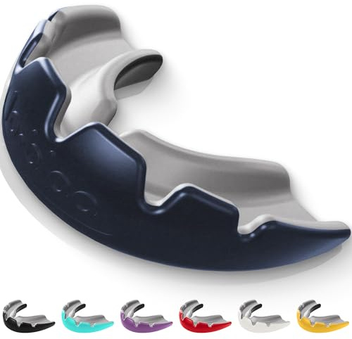 lobloo SLICK Zahn-/Mundschutz Kampfsport für Hoch-Kontakt-Sport wie MMA Hockey Fußball Rugby, Dual Density Mouthguard mit doppelter Dichte, Eine Größe für Herren Damen Kinder ab +14 Jahre (Marineblau)
