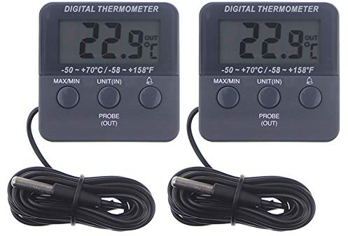 Digitales Kühlschrankthermometer mit Temperaturwarnalarm und max. Min. – Kühlschrank-Gefrierschrank-Thermometer zur Überwachung der Aufbewahrung von gekühlten Lebensmitteln, 2 Stück