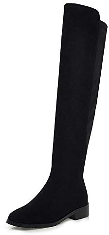 Mo Joc Women Knee High/Over The Knee Stretch Knight Boots with Low Chunky Heel Black