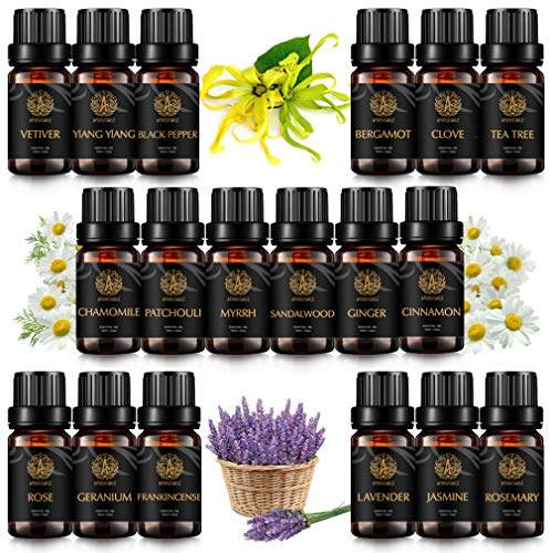 100% Pur vétiver huile essentielle Set pour fabrication de bougies et savons, 18x10ml Aromathérapie Clove Huiles Set -myrrhe,poivre noir, bergamote,arbre à thé,bois de santal,rose Huiles...pour maison
