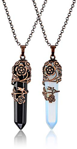 JSDDE Heilsteine Kette Edelstein Hexagon Säulen Anhänger Halskette Pärchen Kette Partnerkette Freundschaftskette Amulett Glücksbringer Schmuck für Damen Herren
