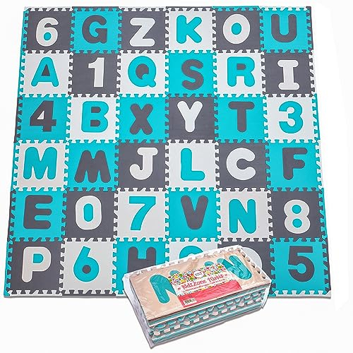 Puzzlestar XXL, 110 pezzi puzzle tappeto per bambini in EVA antiscivolo - Il grande tappeto gioco può essere montato, ogni pezzo è 30x 30x 1cm di larghezza - Tappeto Puzzle con numeri e lettere