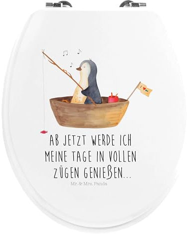 Mr. & Mrs. Panda Motiv WC Sitz Pinguin Angelboot - Geschenk, Trennung, Klobrille, genießen, Neustart, verträumt, Toilettendeckel, Klodeckel, WC-Sitz,