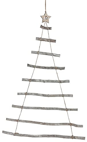 Spetebo Wand Deko Weihnachtsbaum - 90 cm - aus 9 Holz Ästen und Jute Kordel - mit Stern Spitze Hängedeko Wanddeko Tannenbaum Christbaum