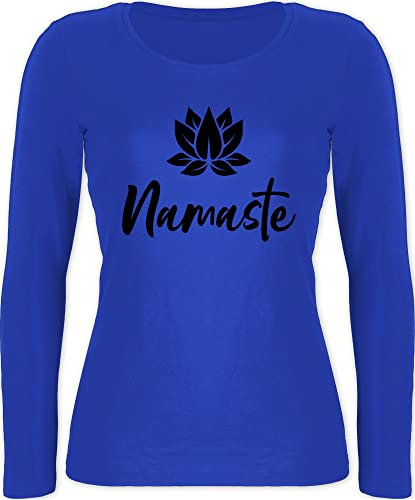 Langarmshirt Damen - Yoga und Wellness Geschenk - Namaste mit Lotusblüte schwarz - XL - Blau - Langarm Shirt Yoga-Bekleidung Meditation Lotus Shirts Oberteile Yoga-Kleidung spirituelle lotusblüten