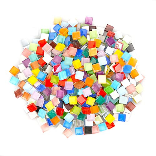 Mini-Glasfliesen, 1 cm, quadratisch, Kristall-Mosaik-Fliesen mit weißer Rückseite, für Mosaik, Schmuck, Blumentöpfe, Fotorahmen, Zuhause, Garten, Basteln, 200 Stück