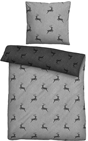 Biberna Wendebettwäsche Melange-Flanell grau Größe 1x 135x200 cm + 1x 80x80 cm