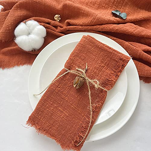 Plobeca Gaze handgefertigte Stoffservietten, 100 % Baumwolle, wiederverwendbare Fransen, weiche Servietten für Abendessen, Party, Weihnachten, 12 Stück, 43.2x43.2 cm (rostrot)