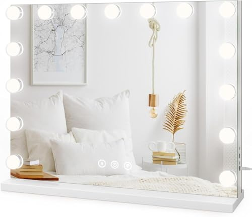 Dripex Espejo Maquillaje Grande 58x45 cm – 15 LED 10X | 3 Colores de Luz Dimmables, Lente 10X Incluida, Montaje Pared/Mesa, Puerto USB-C y B para Cargar, Ideal para Tocador