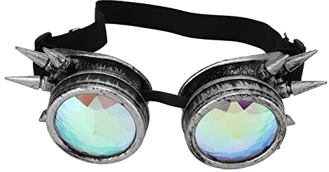 Vikye Steampunk-Brille, Rainbow Rave Steampunk-Brille Kaleidoskop-Brille Einstellbare Trippy Psychedelic Steampunk-Brille (Antikes Silber)