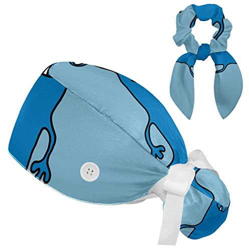Pilzhaus unter dem klassischen Cartoon Glocke Blume Scrub Caps mit Knöpfen Frauen Arbeitskappe Verstellbares Schweißband Bouffant Hüte, Mehrfarbig 07, M/L