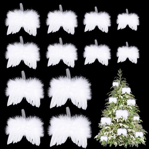 12 Stücke Engelsflügel Weihnachtsbaum Deko Weiße Engelsflügel Ornament Flügel Anhänger Weihnachtsbaum für Weihnachtsbaum Dekor,Handwerk,Hochzeit Prop,DIY Handwerk(6 Verschiedene Größen)