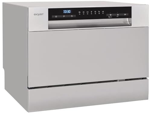 Exquisit GSP206-030D Tischgeschirrspüler, 55 cm breit, 6 Maßgedecke, 7 Programme, Startzeitvorwahl, Besteckkorb, silber