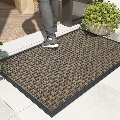 COLOR&GEOMETRY Fußmatte Außen, Schmutzfangmatte für Innen und Außen, Waschbar Fußmatte Outdoor rutschfeste Türmatte Außen Fussmatte Aussenbereich Eingangsteppich (43.5 x 75 cm, Braun)