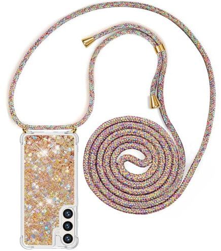 Handykette Hülle Kompatibel mit Samsung Galaxy S24 Plus / S24+ Handyhülle - Quicksand Glitzer Hülle mit Band - Silikon Handyhülle mit Kordel Umhängenband - Schnur mit Treibsand Case zum Umhängen