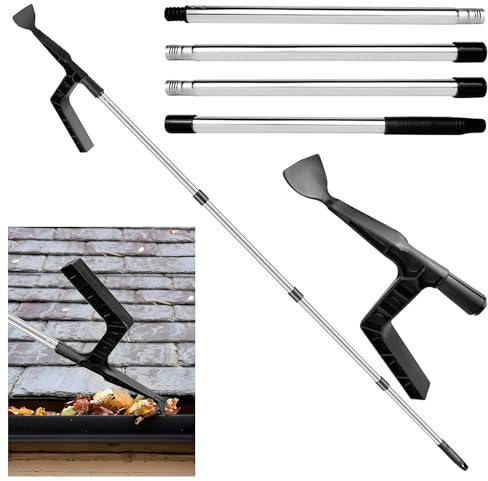 Gutter Cleaning Tools, Roof Gutter Cleaner with Extendable Telescopic Pole, Detachable Roofing Cleaning Scraper Tool for Cleaning Leaves and Debris from The Ground, Garden, Ditch, Villas, Townhouses