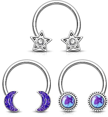 Jewseen 3PCS Septum Ringe 16G Stern Helix Ohrring Edelstahl Hufeisen Mond Tragus Daith Piercing Schmuck für Frauen Männer