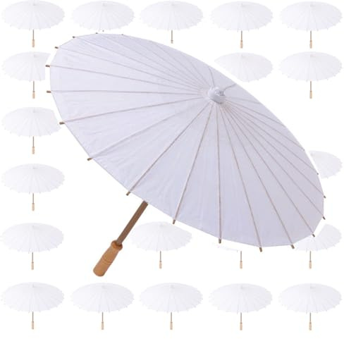 OLILLY 20 kleine weiße Sonnenschirme, Durchmesser 60 cm, aus Papier und Babu, für Hochzeit, Party und Veranstaltung