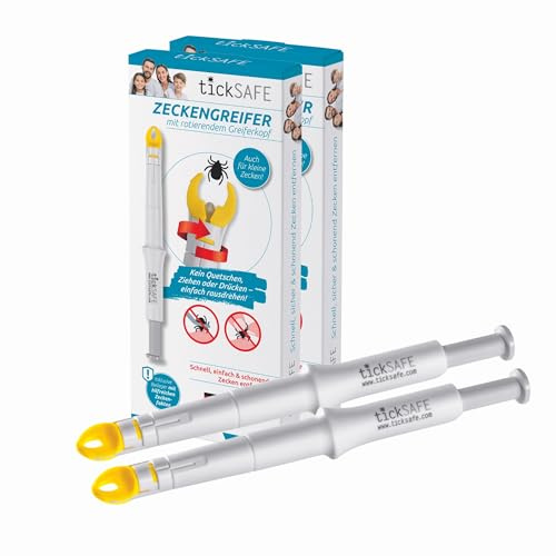 tickSAFE 2 Stück Zeckengreifer mit rotierendem Greiferkopf | Die bessere Alternative zur Zeckenzange - kein Quetschen, Ziehen oder Drücken - einfach schonend rausdrehen