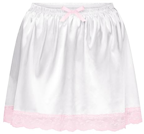 Satini Froufrou Dentelle efféminé A Volants Soyeuse Satin Slip Complet Jupon Jupe Dolly (Blanc, L)