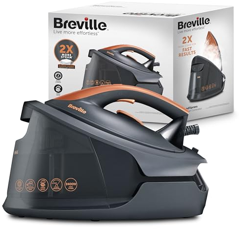 Breville DiamondXpress Steam Generator Iron | 2400 W | 160g/min Continuous Steam | 490g/min Steam Boost | Diamond Ceramic Soleplate | Detachable 1.5 L Water Tank | Grey & Rose Gold [VIN445]