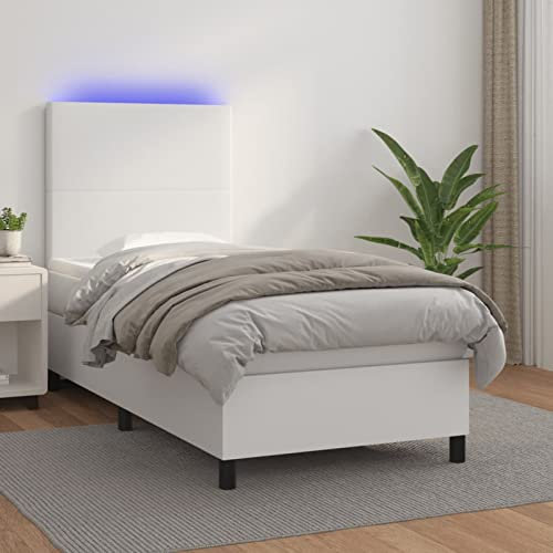 ARKEM Boxspringbett mit Matratze & LED Bett Mit Matratze Polsterbett Boxspringbett Mit Bettkasten Weiß 80x200 cm KunstLED Bett Mit Matratze Polsterbett Boxspringbett Mit Bettkastener - 3135790