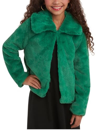 URBAN REPUBLIC Girls' Bolero Jacket - Stylish Cropped Faux Fur Bolero Cardigan - Fashion Outerwear Jackets for Girls (7-14), Size 10-12, Green