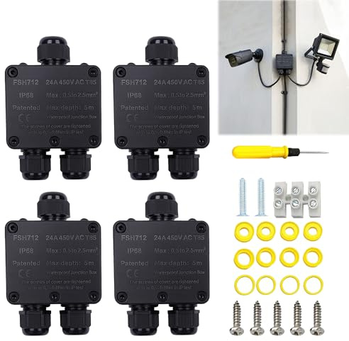 IP68 Abzweigdosen Wasserdicht - 3-Wege Outdoor Kabelverbinder 4 Stück | Wasserdichte Kabelanschlussdose Verteilerdose Anschlussdosen Kabelboxen Kabelverbindung für 4-14 mm Kabeldurchmesser Schwarz