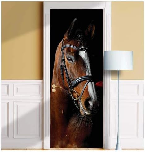 Türtapete Selbstklebend 95x210 Pferd Türaufkleber 3D Türposter Pferdetier Fototapete Türfolie Türklebefolie Wasserdichte für Türwand Dekoration Tapete a6872
