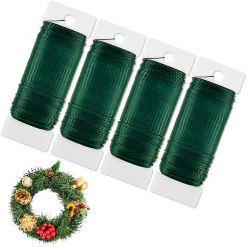 AUAUY 4 Rollos FloristeríA Alambre Manualidades, 0.7mm 35m Alambre para Flores, Alambre Fino Plateado y Dorado para Manualidades, Alambre para Abalorios para Hacer Joyas, Ramos de Boda (Verde)