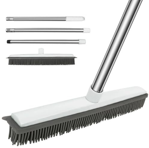 Push Silicone Broom Rubber Scratch Free Bristles Pet Hair Removal Rubber Broom for Floors Carpets Tiles Windows Gardens Sweeping(White)