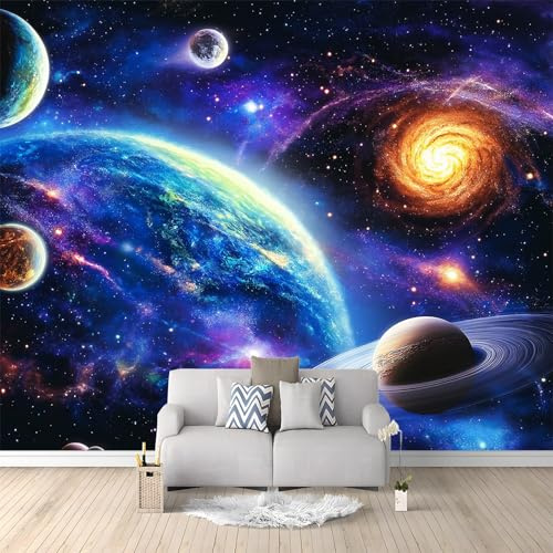 Fototapete Planet Sonnensystem Sternenhimmel 300x210 cm 3D Vliestapete Wandbild, Mustertapete Moderne Wandtapete, Wohnzimmer Schlafzimmer Kinderzimmer Büro Flur Wanddeko