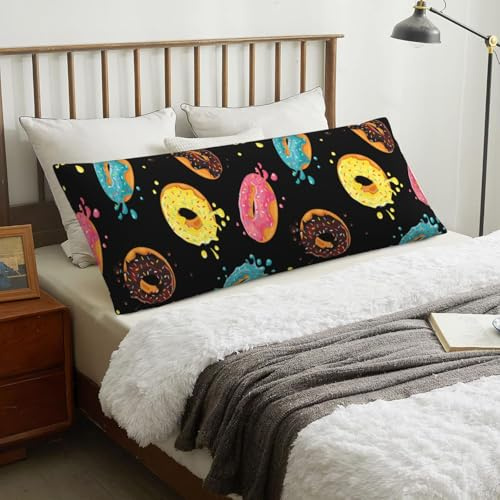 Federa per cuscino per il corpo, morbida, confortevole, colorata, con stampa a ciambella, nera, traspirante, lunga federa per cuscino con cerniera, 50,8 x 152,4 cm