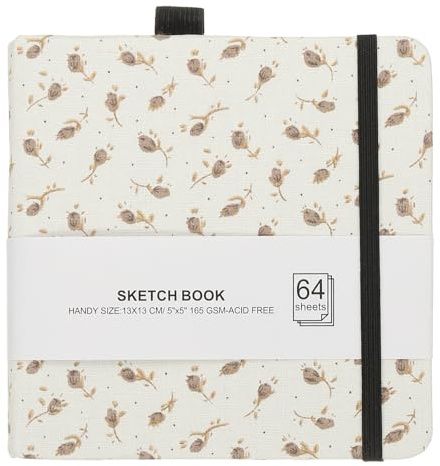 PATIKIL 5.1x5.1 Watercolor Sketchbook, 64 Sheet 165GSM/112lb Watercolor Paper Sketchbooks Acid Free Watercolor Journal Hardcover Artists Paper Pads with Pen Holder, Brown Flower