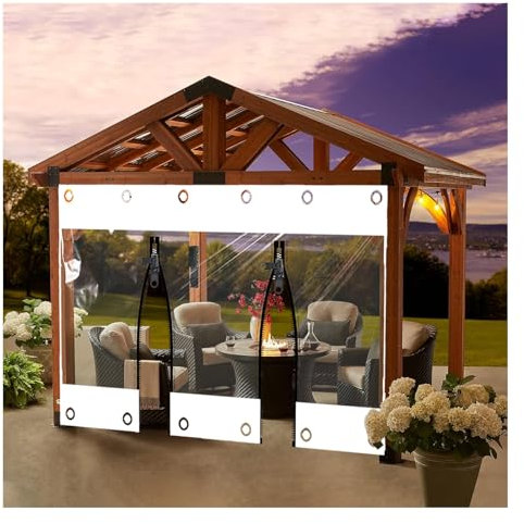 Strapazierfähige, wasserdichte, transparente Plane mit Ösen und Reißverschluss, transparent, wasserabweisend, für Veranda und Terrasse, wetterfeste, transparente Kunststoffplatten, Weiß, 2,3 x 4 m