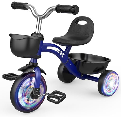 Braxel Dreirad ab 2 Jahre, Kinderdreirad Kinderfahrrad mit Leuchtende Räder, 3-Ebene Verstellbaren Sitz bis 35 kg, Laufrad ab 2 Jahre Dreiräder Spielzeug ab 2 3 4 5 Jahre Junge Geburtstag Geschenke