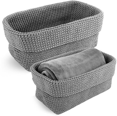 2PCS Aufbewahrungskorb Geflochten, Korb Aufbewahrung Gästehandtuch, Korb Geflochten für Bäder, Küchen, Wohnzimmer, Büros, Aufbewahrungskörbe für Handtücher, Kosmetik, Schmuckstück, Körbe Aufbewahrung